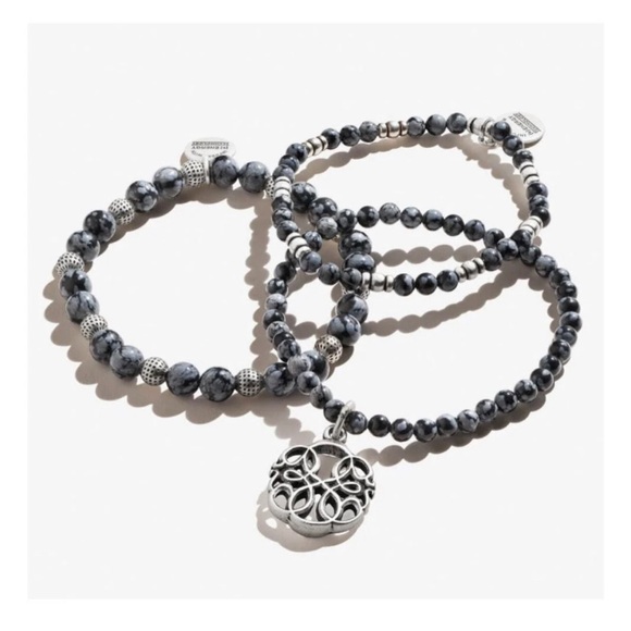 Alex and Ani Bracelets - Path of Life - Snowflake Obsidian - Set of 3 - Picture 1 of 8